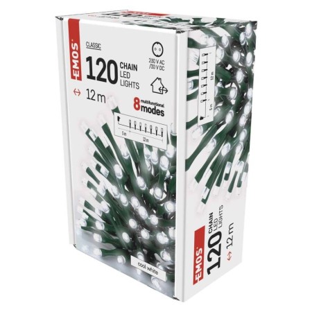 CATENA LUMINOSA120 LED LUCE FREDDA 12MT 8 GIOCHI DI LUCE INTERNO ESTERNO D4AC08