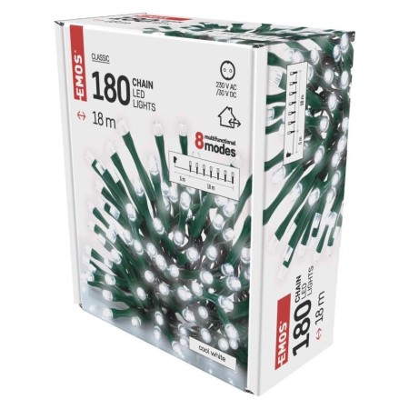 CATENA LUMINOSA 180 LED LUCE FREDDA 18MT 8 GIOCHI DI LUCE INTERNO ESTERNO D4AC09