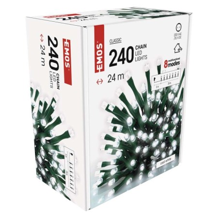 CATENA LUMINOSA 240 LED LUCE FREDDA 24MT 8 GIOCHI DI LUCE INTERNO ESTERNO D4AC10