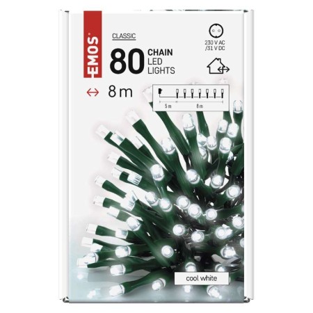 CATENA LUMINOSA 80 LED FISSI LUCE FREDDA 8MT C/TIMER INTERNO ESTERNO D4AC02