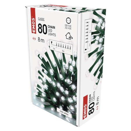 CATENA LUMINOSA 80 LED FISSI LUCE FREDDA 8MT C/TIMER INTERNO ESTERNO D4AC02