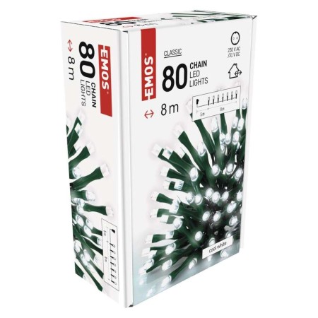 CATENA LUMINOSA 80 LED FISSI LUCE FREDDA 8MT C/TIMER INTERNO ESTERNO D4AC02