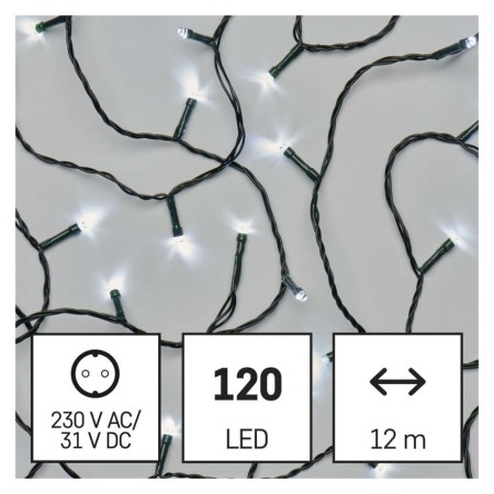 CATENA LUMINOSA 120 LED FISSI LUCE FREDDA 12MT C/TIMER INTERNO ESTERNO D4AC03