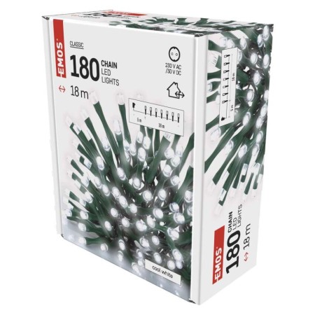 CATENA LUMINOSA 180 LED FISSI LUCE FREDDA 18MT C/TIMER INTERNO ESTERNO D4AC04