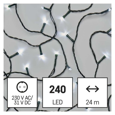 CATENA LUMINOSA 240 LED FISSI LUCE FREDDA 24MT C/TIMER INTERNO ESTERNO D4AC05