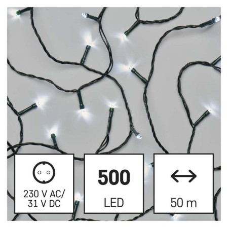 CATENA LUMINOSA 500 LED FISSI LUCE FREDDA 50MT C/TIMER INTERNO ESTERNO D4AC06