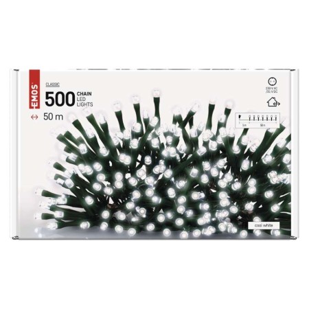 CATENA LUMINOSA 500 LED FISSI LUCE FREDDA 50MT C/TIMER INTERNO ESTERNO D4AC06