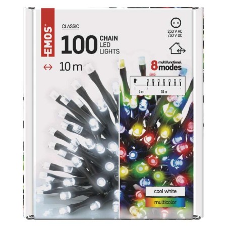 Catena Luminosa LED 100 luci fredde e multicolor, 8 effetti, Esterno,10mt | Emos D4AJ01
