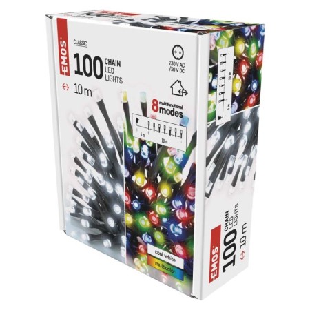 Catena Luminosa LED 100 luci fredde e multicolor, 8 effetti, Esterno,10mt | Emos D4AJ01