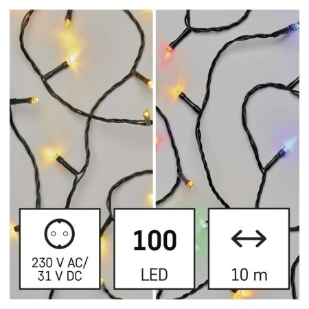 CATENA LUMINOSA 100 LED LUCE FREDDA E MULTICOLORI 10MT 8 GIOCHI DI LUCE INTERNO ESTERNO D4AH01