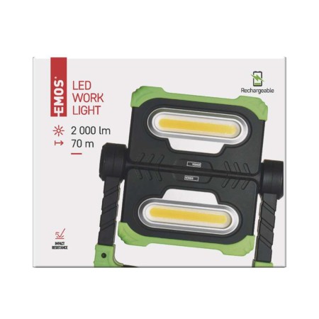 LAMPADA DA LAVORO RICARICABILE 2 COB LED 2000LM 4 MAGNETI POWERBANK EMOS P4536