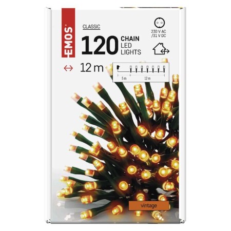 CATENA LUMINOSA 120 LED FISSI VINTAGE 12MT C/TIMER INTERNO ESTERNO D4AV03
