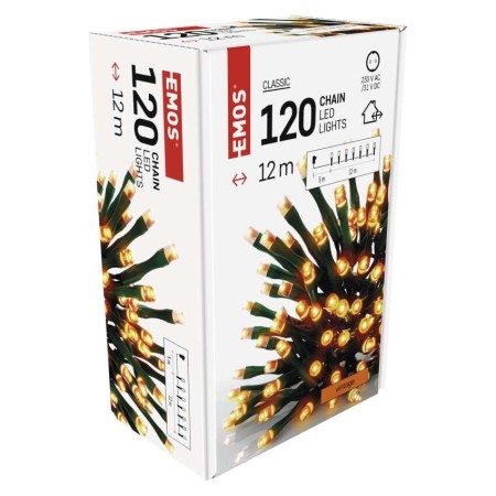 CATENA LUMINOSA 120 LED FISSI VINTAGE 12MT C/TIMER INTERNO ESTERNO D4AV03