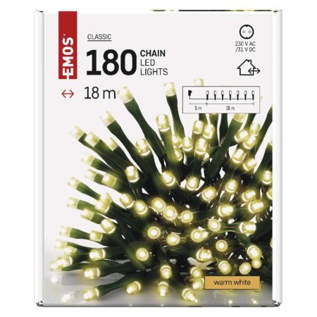 Catena Luminosa LED 180 luci Fisse Calde, 18m, Timer, Esterno | Emos D4AW04