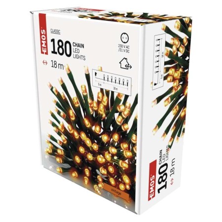 CATENA LUMINOSA 180 LED FISSI VINTAGE 18MT C/TIMER INTERNO ESTERNO D4AV04