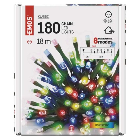 CATENA LUMINOSA 180 LED MULTICOLOR 18MT 8 GIOCHI DI LUCE INTERNO ESTERNO D4AM09