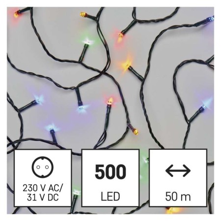 CATENA LUMINOSA 500 LED MULTICOLOR 50MT C/TIMER IP44 INTERNO ESTERNO D4AM06