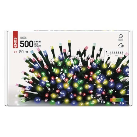 CATENA LUMINOSA 500 LED MULTICOLOR 50MT C/TIMER IP44 INTERNO ESTERNO D4AM06