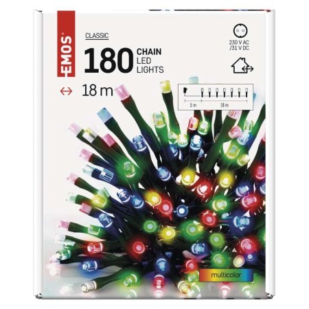 CATENA LUMINOSA 1800 LED MULTICOLOR 18MT C/TIMER IP44 INTERNO ESTERNO D4AM04