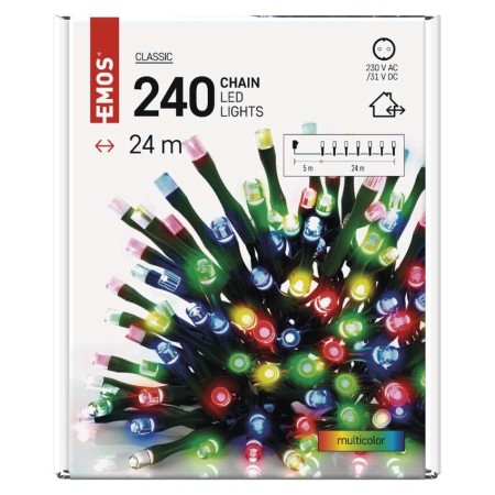CATENA LUMINOSA 240 LED MULTICOLOR 24MT C/TIMER IP44 INTERNO ESTERNO D4AM05