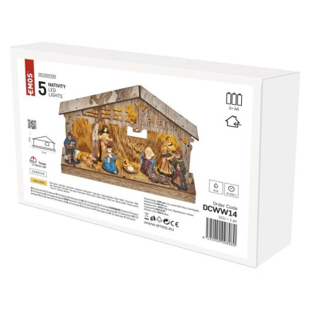 Presepe in Legno 5 Luci LED Caldi a Batterie 26x19mm | Emos DCWW14