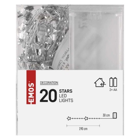 Catena Natalizia LED 20 Stelle Argento a Batterie 1.9mt | Emos DCGW07