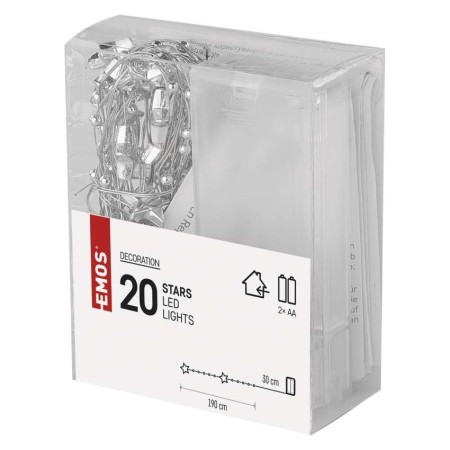 Catena Natalizia LED 20 Stelle Argento a Batterie 1.9mt | Emos DCGW07