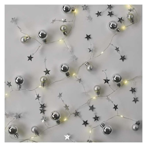 Catena Natalizia LED 20 Stelle e Sfere Argento a Batterie 1.9mt | Emos DCGW10