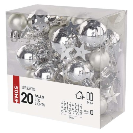 Catena Natalizia LED 20 Stelle e Sfere Argento a Batterie 1.9mt | Emos DCGW10
