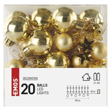 Catena Natalizia LED 20 Stelle e Sfere Oro a Batterie 1.9mt | Emos DCGW010