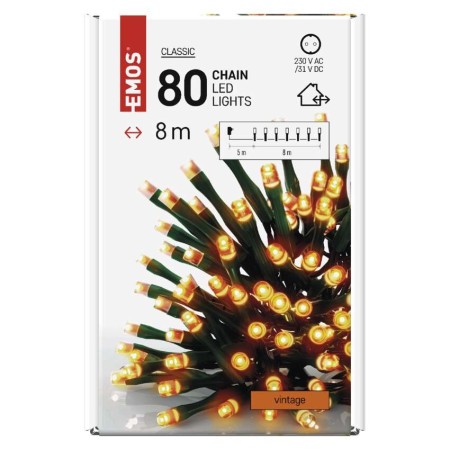 CATENA LUMINOSA 80 LED FISSI VINTAGE 8MT C/TIMER INTERNO ESTERNO D4AV02