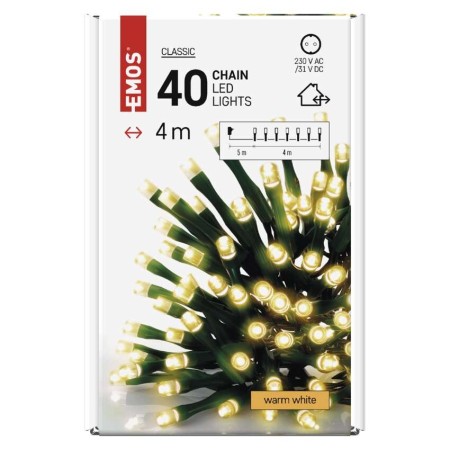 Catena Luminosa LED 40 luci Fisse Calde, 4m, Timer, Esterno | Emos D4AW01