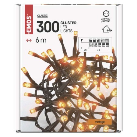 Catena LED Cluster 300 Luci Vintage, 6 mt, Timer, Esterno | EMOS D4BV04