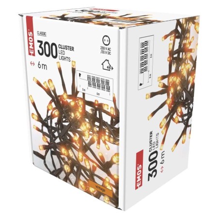 Catena LED Cluster 300 Luci Vintage, 6 mt, Timer, Esterno | EMOS D4BV04