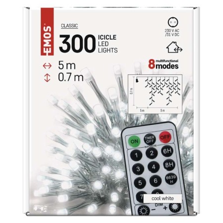 Tenda LED 300 Luci Fredde, 5mt, Telecomando 8 Giochi di Luce, Timer, Interno Esterno | Emos D4CC02