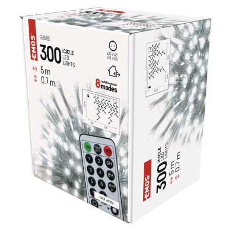 Tenda LED 300 Luci Fredde, 5mt, Telecomando 8 Giochi di Luce, Timer, Interno Esterno | Emos D4CC02
