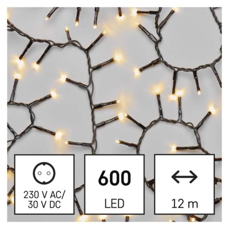 Catena Luminosa Cluster 600 LED Caldi, 12mt, Timer | EMOS D4BW03