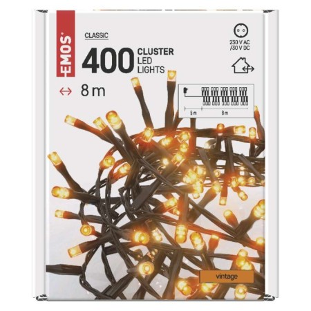 Catena LED Cluster 400 Luci Vintage, 8 mt, Timer, Esterno | EMOS D4BV02