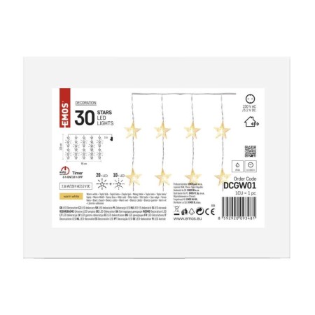 Tenda LED 30 Stelle Luce Calda: 20 Fisse e 10 Lampeggianti | Emos DCGW01