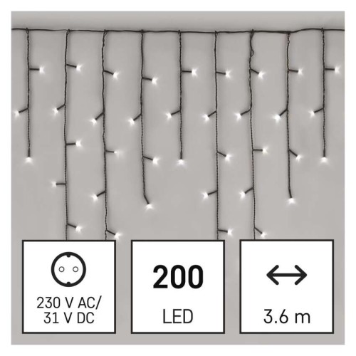 Tenda LED 200 Luci Fredde, 3.6x0.7mt,...