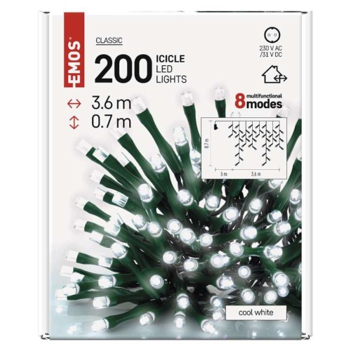 Tenda LED 200 Luci Fredde, 3.6x0.7mt,...