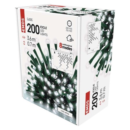 Tenda LED 200 Luci Fredde, 3.6x0.7mt, 8 Giochi di Luce, Interno Esterno | Emos D4CC01