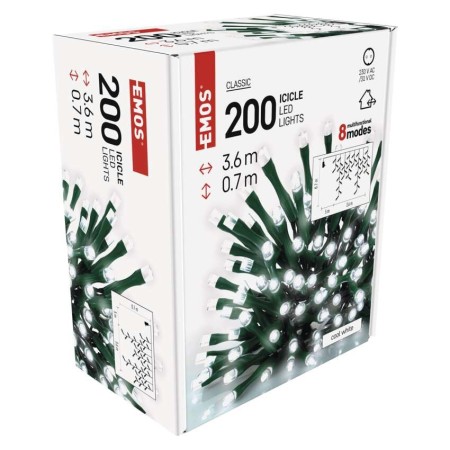 Tenda LED 200 Luci Fredde, 3.6x0.7mt, 8 Giochi di Luce, Interno Esterno | Emos D4CC01