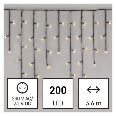 Tenda LED 200 Luci Calde, 3.6x0.7mt, 8 Giochi di Luce, Interno Esterno | Emos D4CW01
