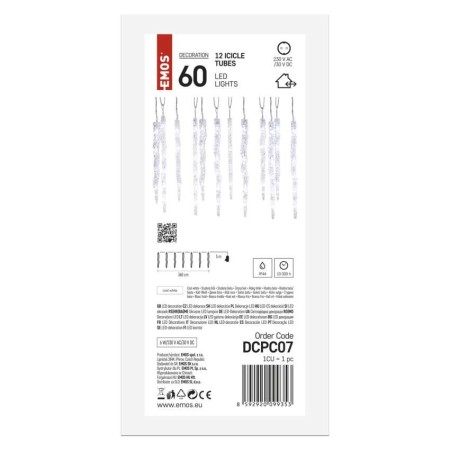 Tenda 12 Ghiaccioli LED 2 misure: 60 Luci 3.6 mt, Interno Esterno | Emos DCPC07