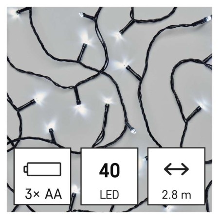 CATENA LUMINOSA 40 LED LUCE FREDDA 2,8MT A BATTERIE C/TIMER ESTERNO D4FC01