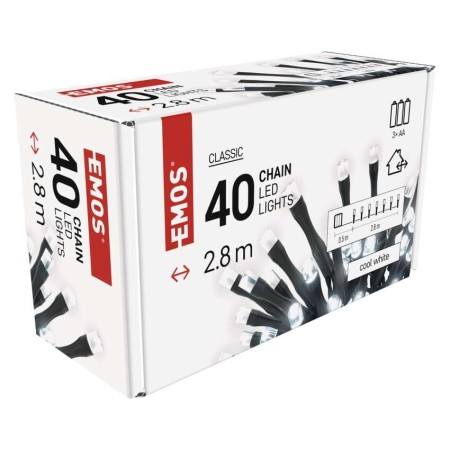 CATENA LUMINOSA 40 LED LUCE FREDDA 2,8MT A BATTERIE C/TIMER ESTERNO D4FC01