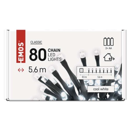 CATENA LUMINOSA 80 LED LUCE FREDDA 5,6MT A BATTERIE C/TIMER ESTERNO D4FC02