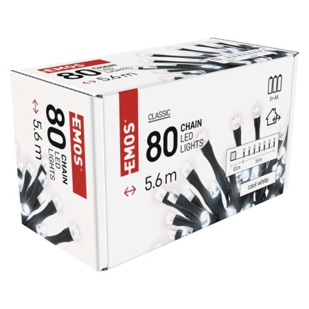 CATENA LUMINOSA 80 LED LUCE FREDDA 5,6MT A BATTERIE C/TIMER ESTERNO D4FC02