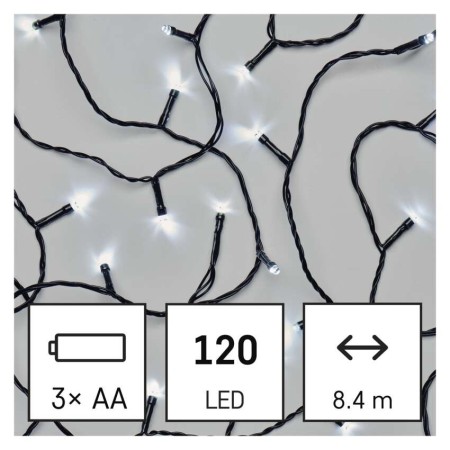 CATENA LUMINOSA 120 LED LUCE FREDDA 8,4MT A BATTERIE C/TIMER ESTERNO D4FC03